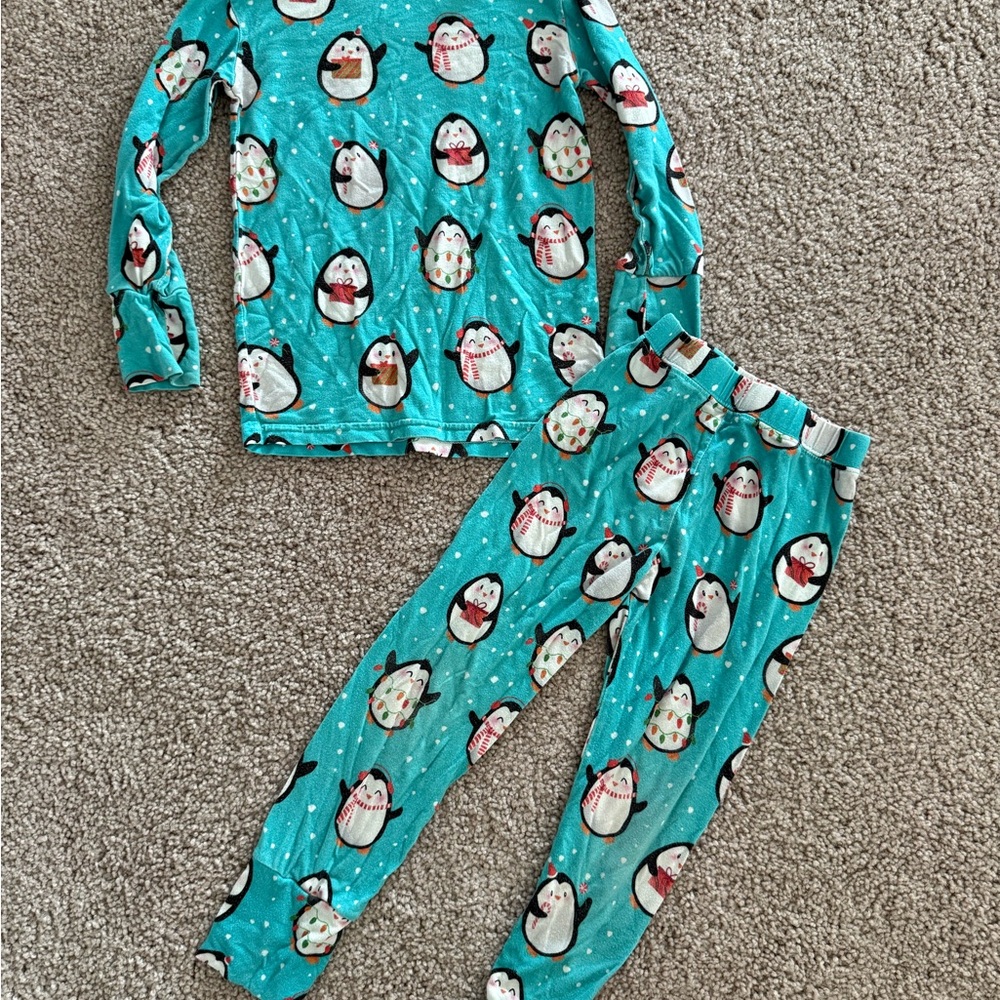 Pure Bambinos Bamboo Kids Penguin Print Pajamas - Teal size 5T